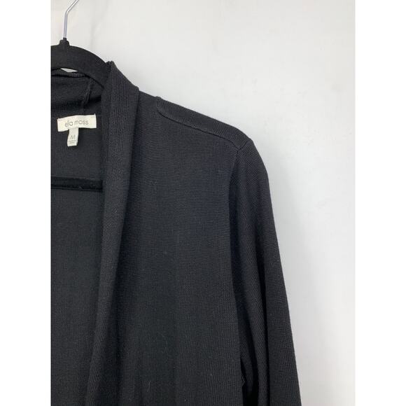Ella Moss Cardigan Sweater Womens Sz Medium Shawl Collar Black Open Front - Picture 2 of 5
